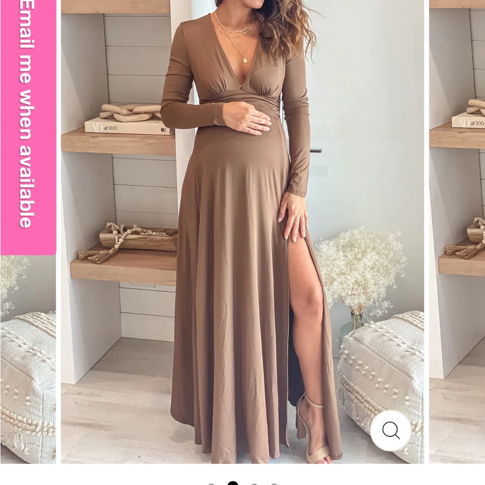 V neck long sleeve maternity dress with slit (mocha)